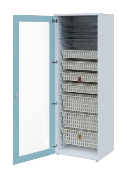 EUROMEDICA S - 66 skříň léková boxová, 1-dveřová/prosklená, levá, 1950x660x535, korpus bílý, dvířka obloha